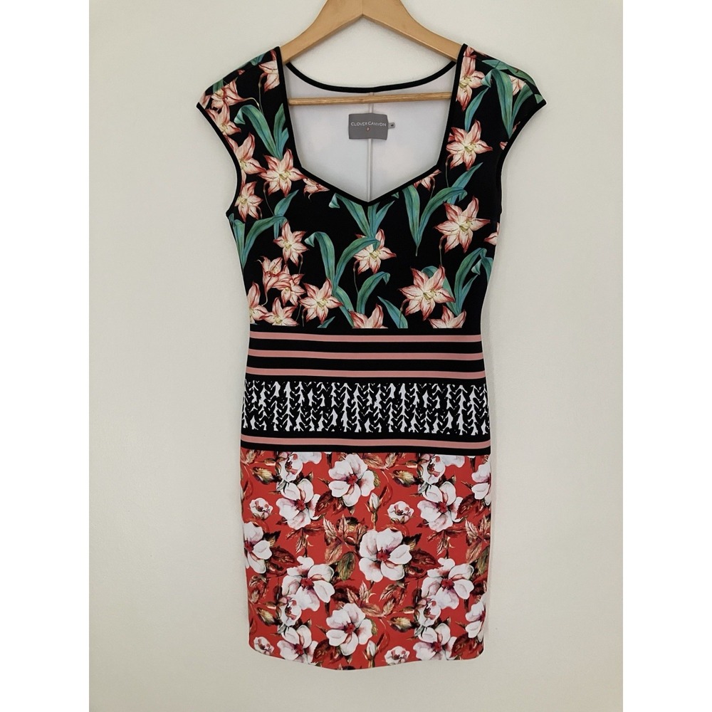 Clover Canyon Floral Sunrise Neoprene Sheath Dress Size Small